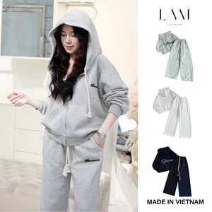 Set bộ nỉ unisex hoodie zip dáng rộng quần ống suông thời trang đường phố