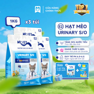 [MỚI] Hạt Cho Mèo MRVET E2 Combo 3 Gói 1KG Chăm Sóc Tiết Niệu Đa Chiều, 80% Đạm Động Vật Cao Cấp