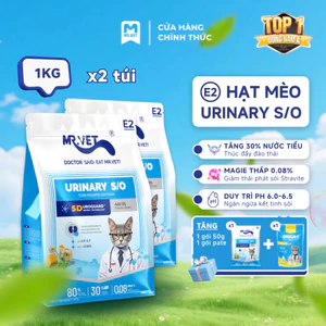 Hạt Cho Mèo MRVET E2 Combo 2 Gói 1KG Chăm Sóc Tiết Niệu Đa Chiều, 80% Đạm Động Vật Cao Cấp