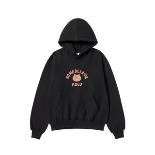 Áo Hoodie ADLV Bear Doll Hug Brown Line Friends dáng oversized màu Đen/Xám nhạt - Hàng chính hãng