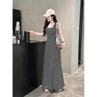 Váy body kẻ ngang Quảng Châu Cao Cấp dáng maxi xoè dài sang chảnh, Đầm kiểu nữ dự tiệc tiểu thư siêu xinh