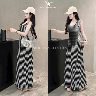 Váy body kẻ ngang Quảng Châu Cao Cấp dáng maxi xoè dài sang chảnh, Đầm kiểu nữ dự tiệc tiểu thư siêu xinh