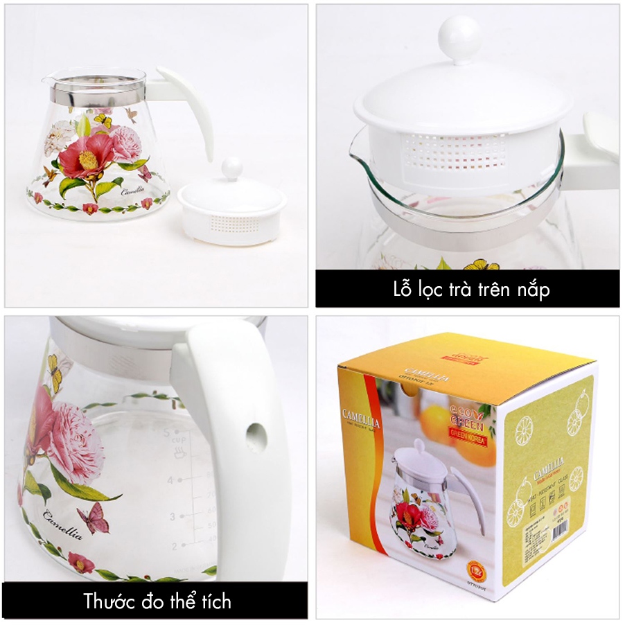 Bình trà, bình nước thủy tinh chịu nhiệt 1.2 lít Magnolia Simax Otto các màu | Thái Dương Gia