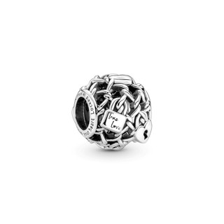 Charm Bạc Pandora Trái Tim Và Ổ Khóa - Openwork Chain Link Padlock