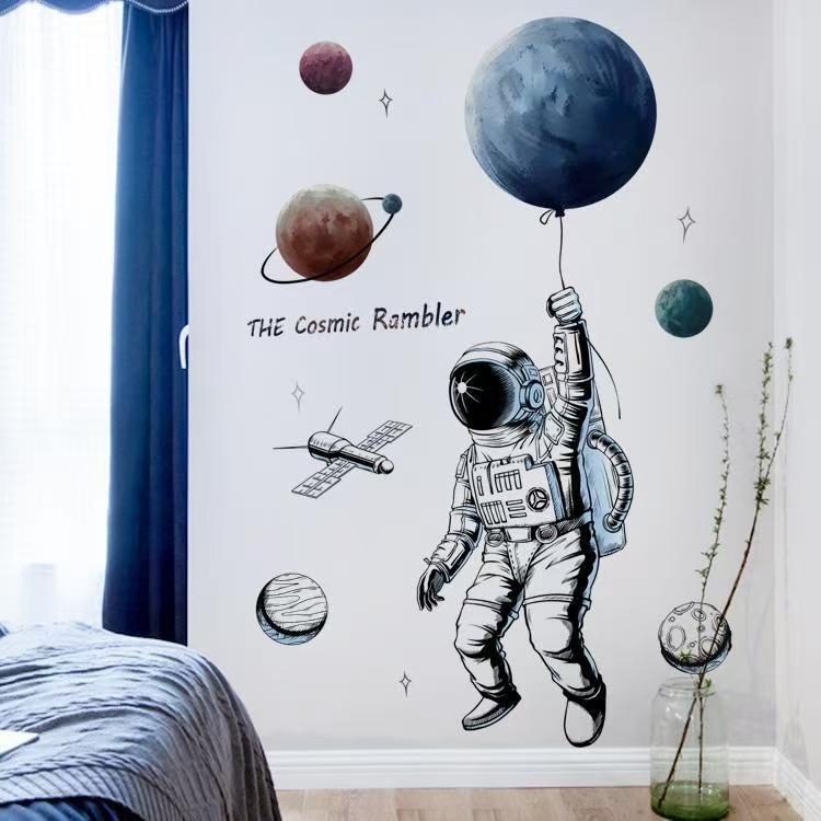Decal Dán Tường Phi Hành Gia Du Hành Vũ Trụ Có Keo Sẵn 95x125cm - Trang Trí Phòng Bé