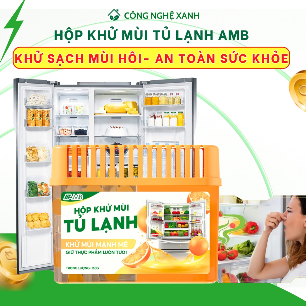 Hộp khử mùi tủ lạnh than hoạt tính AMB, diệt khuẩn, đánh bay khí hôi khó chịu hút ẩm bảo quản, khử mùi tủ đồ, tủ giày