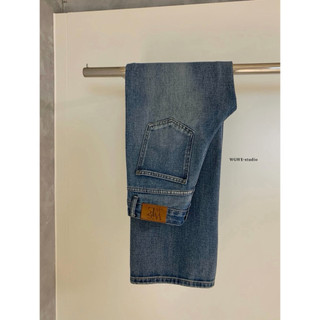 𝐏𝐡𝐢𝐞𝐧 𝐖𝐆𝐖𝐄 | (Sẵn) w9501 Quần Jean Viền Xích Ống Suông Rộng Xanh Mài