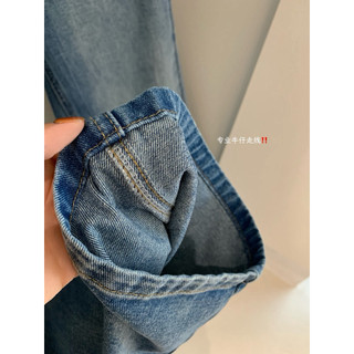 𝐏𝐡𝐢𝐞𝐧 𝐖𝐆𝐖𝐄 | (Sẵn) w9501 Quần Jean Viền Xích Ống Suông Rộng Xanh Mài