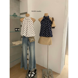 𝐏𝐡𝐢𝐞𝐧 𝐖𝐆𝐖𝐄 | (Sẵn) w9538 Áo Yếm Chấm Bi Lưng Chun Hở Form Bí