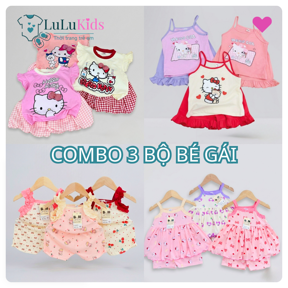 COMBO 3 Bộ Quần Áo 2 Dây Bé Gái, Bộ Sát Nách Xinh Xắn , Đồ Bộ Mùa Hè Bé Gái Siêu Mát Thấm Hút Mồ Hôi Cho Bé 1-4 Tuổi