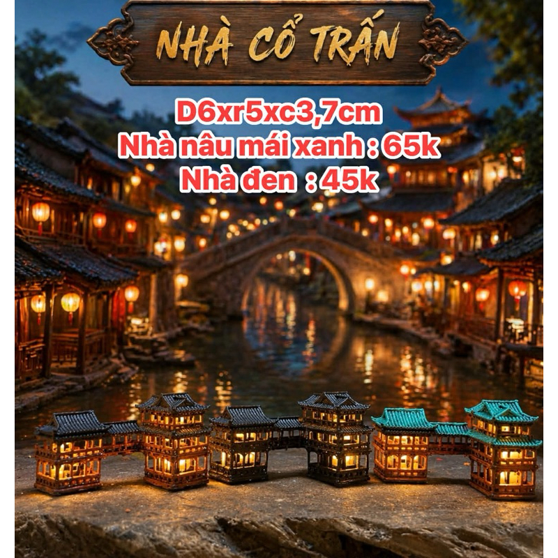 Mô hình Nhà Cổ trấn chữ L decor tiểu cảnh,terrarium,bán cạn