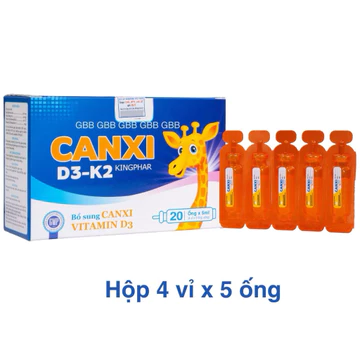 Ống Canxi D3-K2 Kingphar hỗ trợ bổ sung canxi vitamin D3 cho trẻ em (Hộp 4 vỉ x 5 ống 5ml)