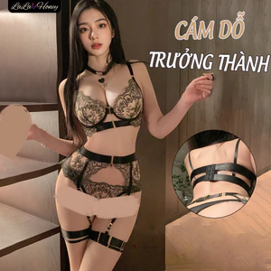 Bộ Đồ Lót Gợi Cảm Lingerie Ren Có Gọng Nâng Ngực Kèm Thắt Lưng Đai Gater Vòng Chân Quyến Rũ D48 - LaLaHoney