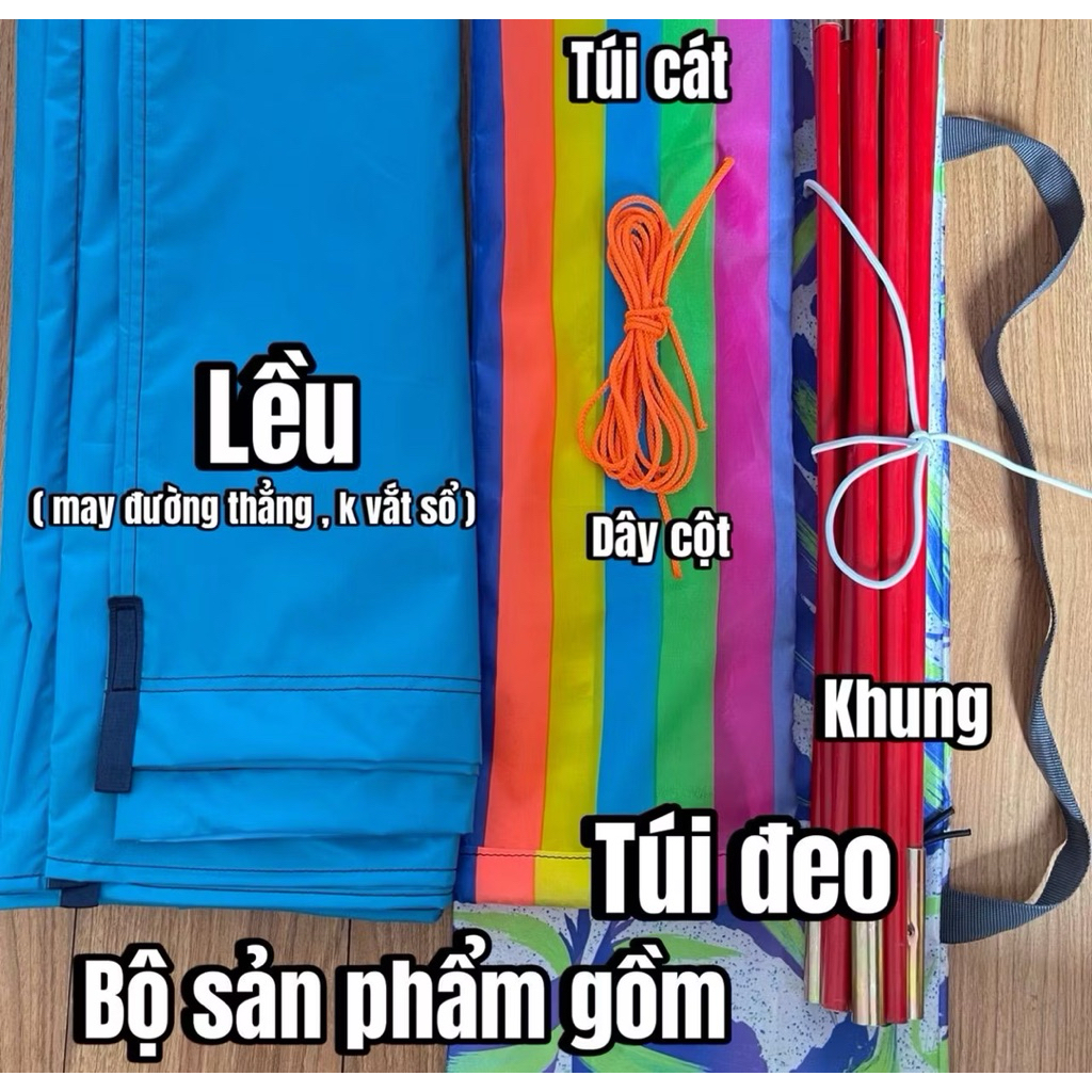 Lều bay đi biển CHỐNG UV IN CÁNH HOẠT HÌNH ( Khung đỏ 11ly )