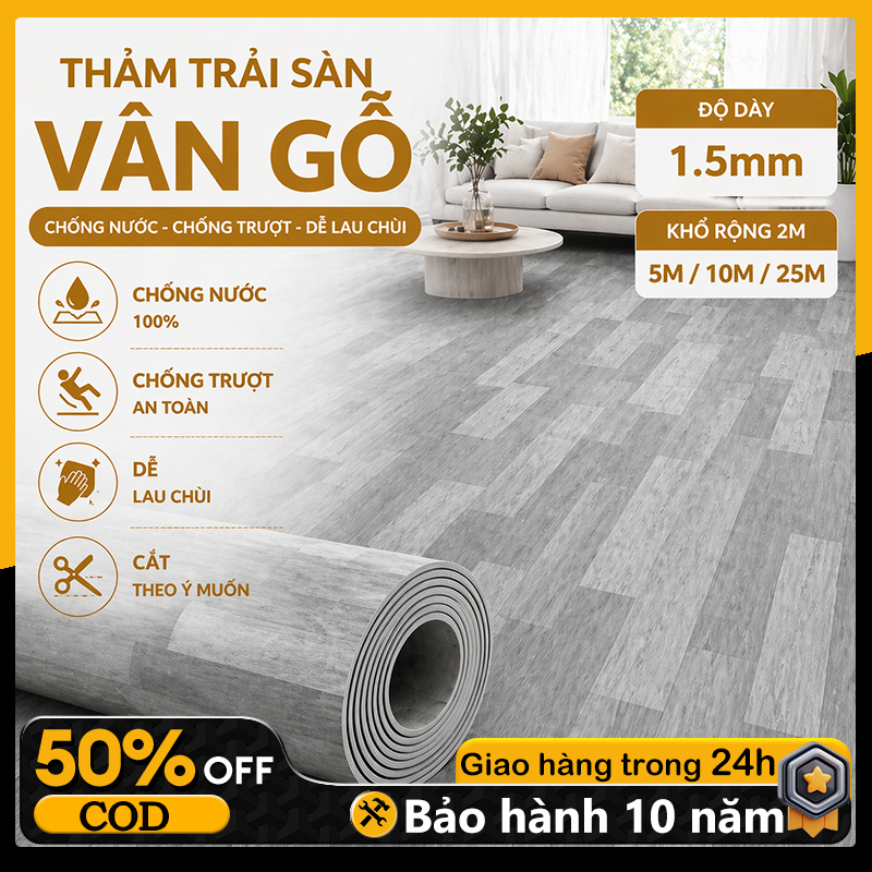 Thảm lót sàn simili nhựa giả gỗ rẻ chống trơn trượt giá rẻ dày 1.5mm cảm giác gỗ thật