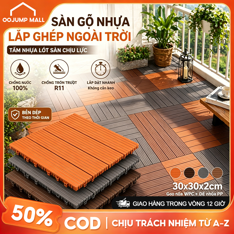 Combo 11 Vỉ Nhựa Lót Sàn Ban Công, nhà tắm, sàn nhựa giả gỗ PP.30cmx30cm HVNXK, sàn sân vườn