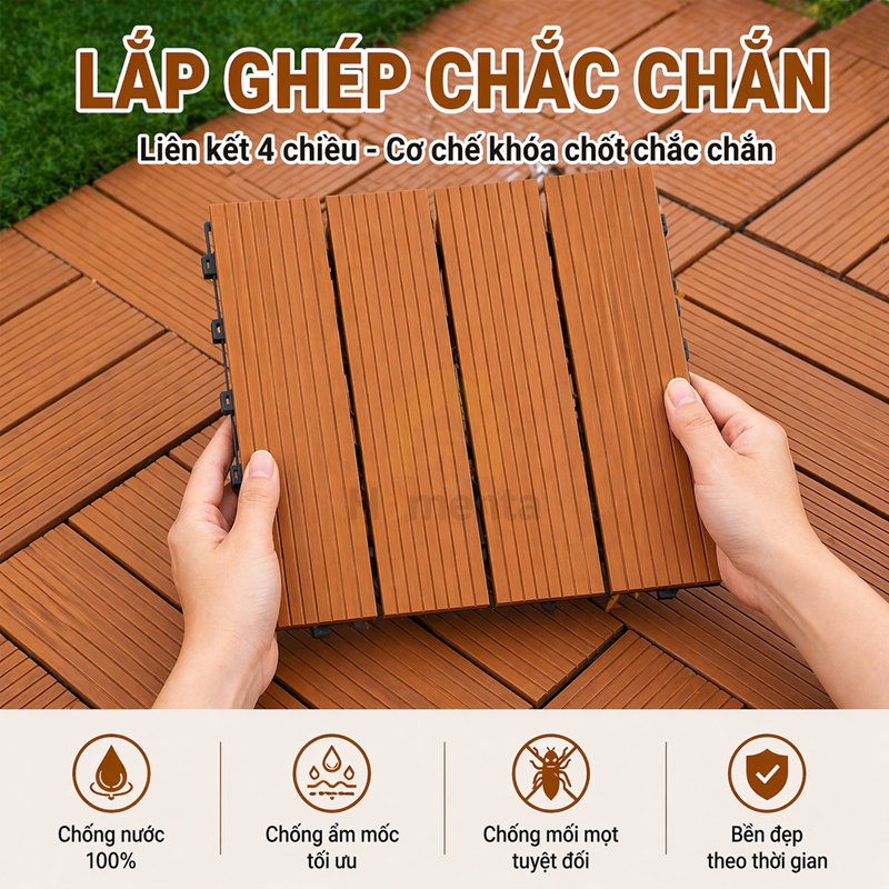 Combo 11 Vỉ Nhựa Lót Sàn Ban Công, nhà tắm, sàn nhựa giả gỗ PP.30cmx30cm HVNXK, sàn sân vườn