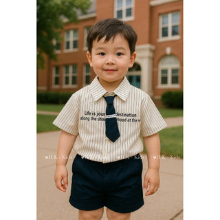 Set công tử kèm cà vạt - Bộ bé trai áo sơ mi mix quần đùi chất cotton mềm mát mặc đi chơi, sinh nhật, đi học Miniumbaby