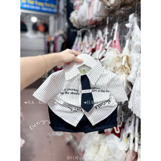 Set công tử kèm cà vạt - Bộ bé trai áo sơ mi mix quần đùi chất cotton mềm mát mặc đi chơi, sinh nhật, đi học Miniumbaby