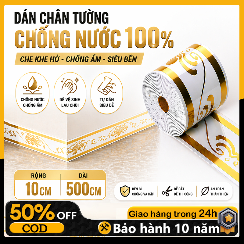 Miếng Dán Chân Tường Cuộn 5m Phào Nẹp Xốp Pvc Chống Nước, Chống Dầu Mỡ ...