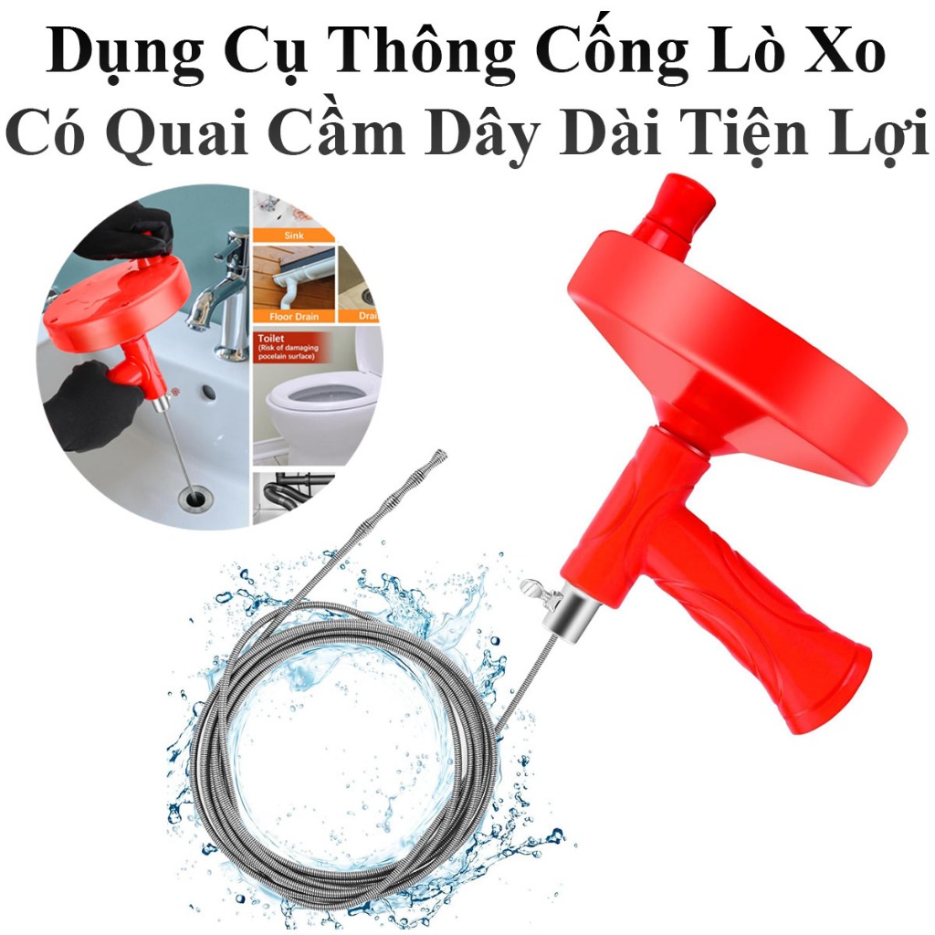 Dụng Cụ Thông Cống Lò Xo Có Quai Cầm Dây Dài 10M Siêu Tiện Dụng