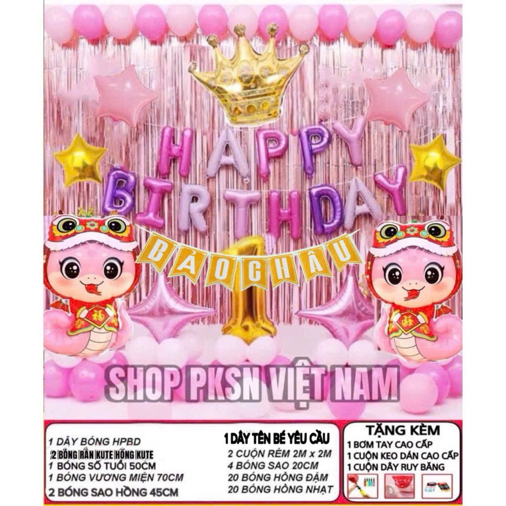 Combo Sinh Nhật Rắn vàng, Rồng Vàng Cho bé + Kèm Tên bé ( Tặng Bơm , Keo, dây ruy băng)