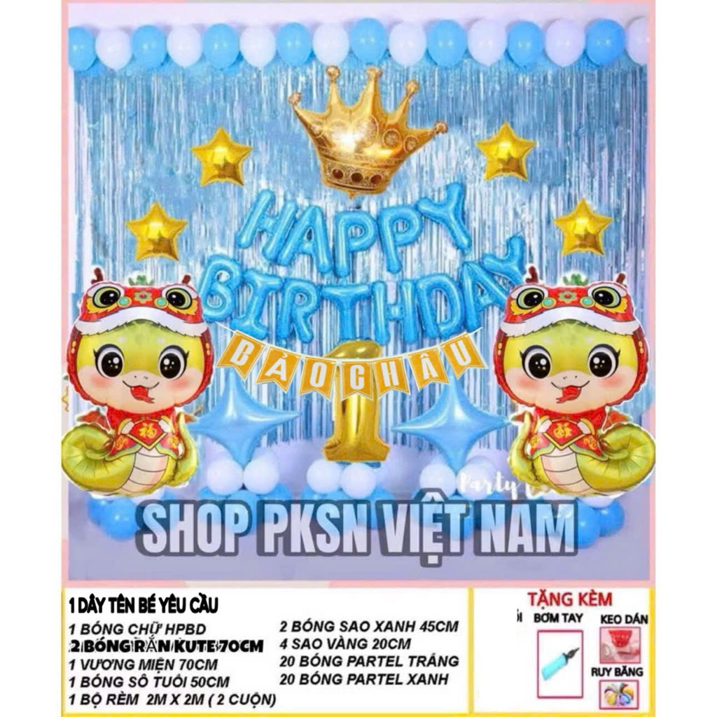 Combo Sinh Nhật Rắn vàng, Rồng Vàng Cho bé + Kèm Tên bé ( Tặng Bơm , Keo, dây ruy băng)