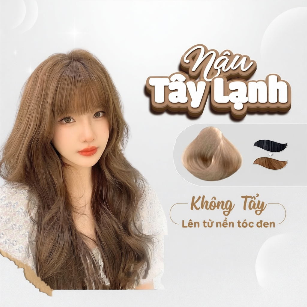 Thuốc nhuộm tóc, thuốc nhuộm tóc màu NÂU TÂY LẠNH ,không tẩy, LIN_COLOR, tặng kèm oxy trợ nhuộm và bao tay,trùm đầu