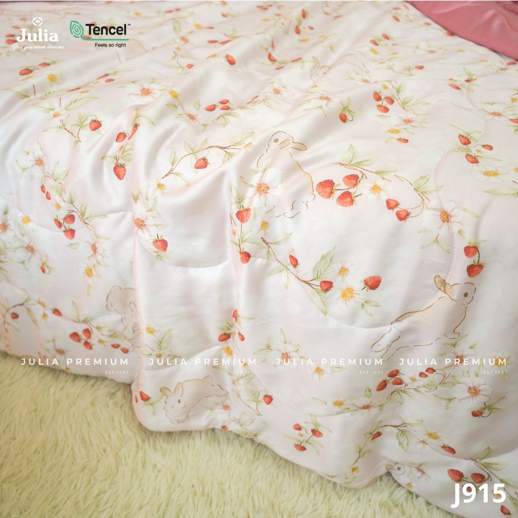 Bộ Chăn Ga Gối Lụa Tencel 100% Gỗ Sồi Cao Cấp Julia- Mềm Mịn, Mát Lạnh Màu Thỏ Hồng 915