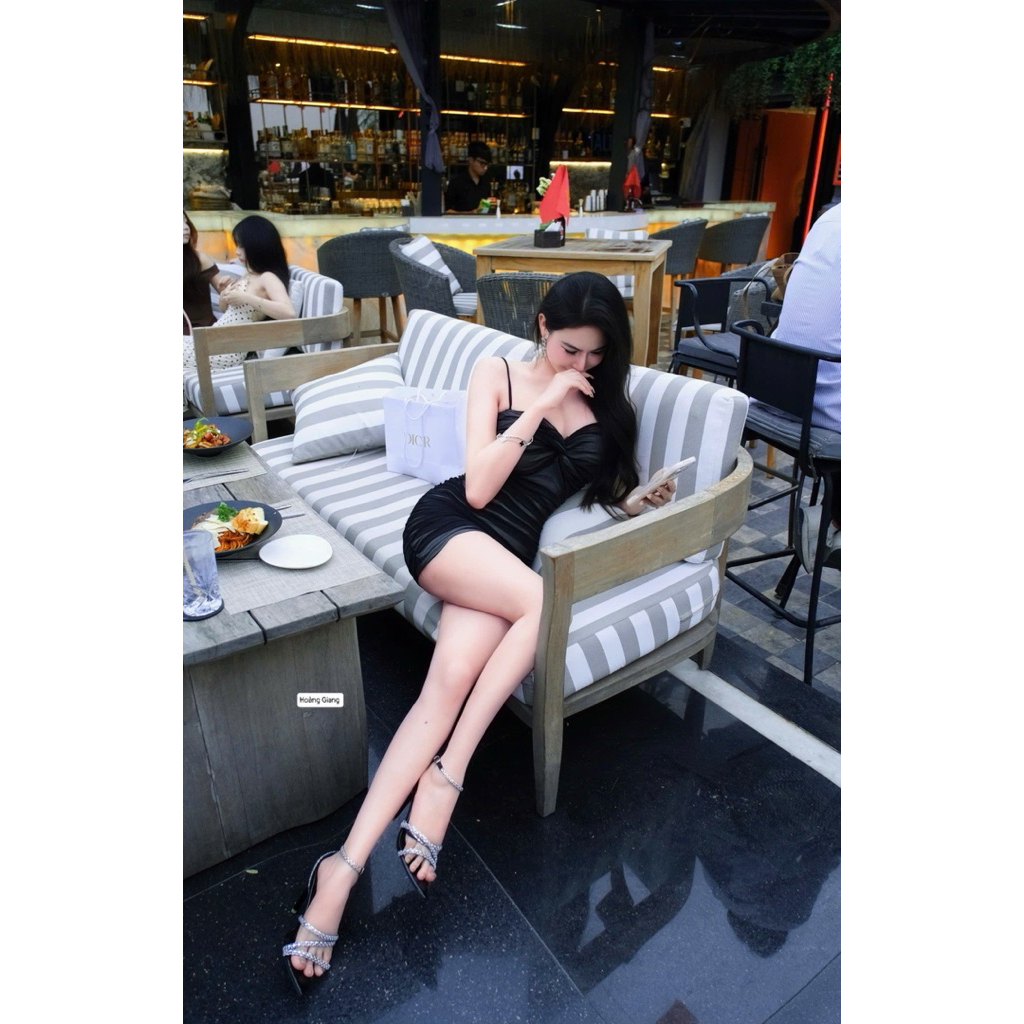 Váy body lưới 2 dây xoắn ngực co giãn