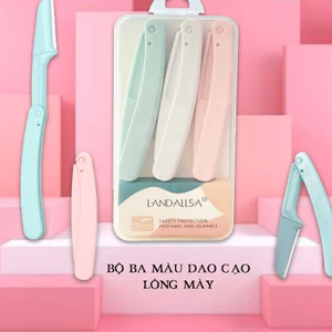 Dạo cạo lông mày lưỡi thép không gỉ, bộ 3 dụng cụ tỉa chân mày gấp gọn, an toàn, dụng cụ make up