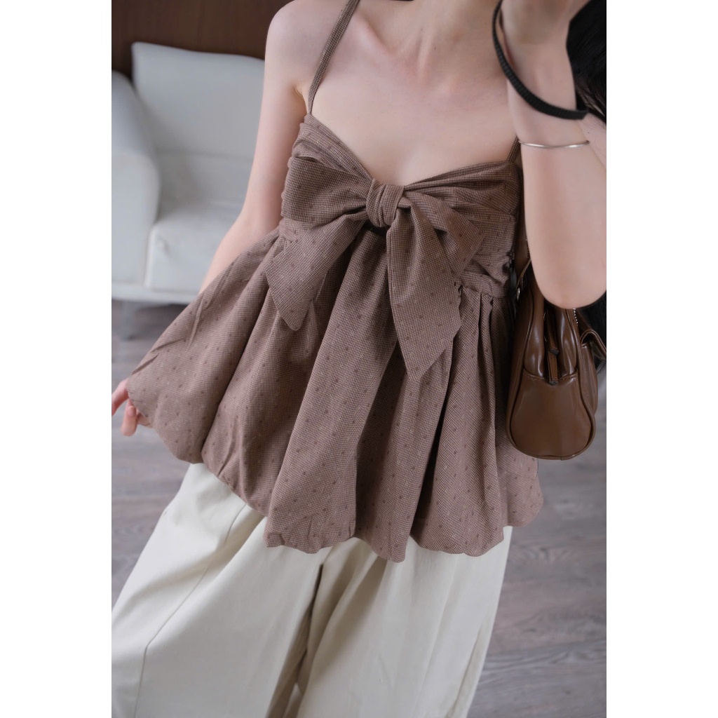 Misty Top (TSW) Áo hai dây kẻ nơ ngực dáng xoè Nữ the.sweaterweather