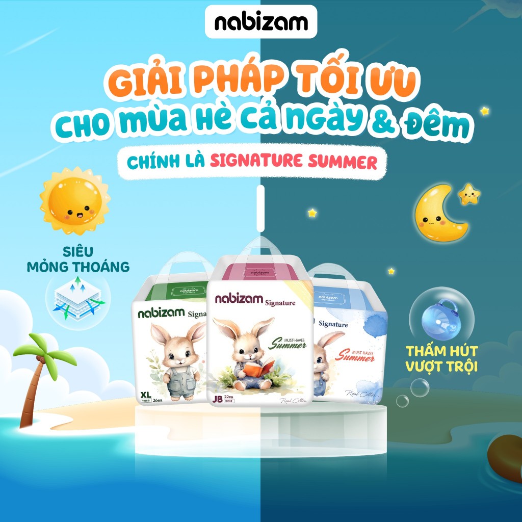 [ Tặng 1 Bịch Bỉm Cùng Loại ] Combo 3 Bịch Tã/Bỉm Quần NABIZAM Signature Summer Đai Chun Cao Cấp Mỏng Mềm, Siêu Thấm Hút