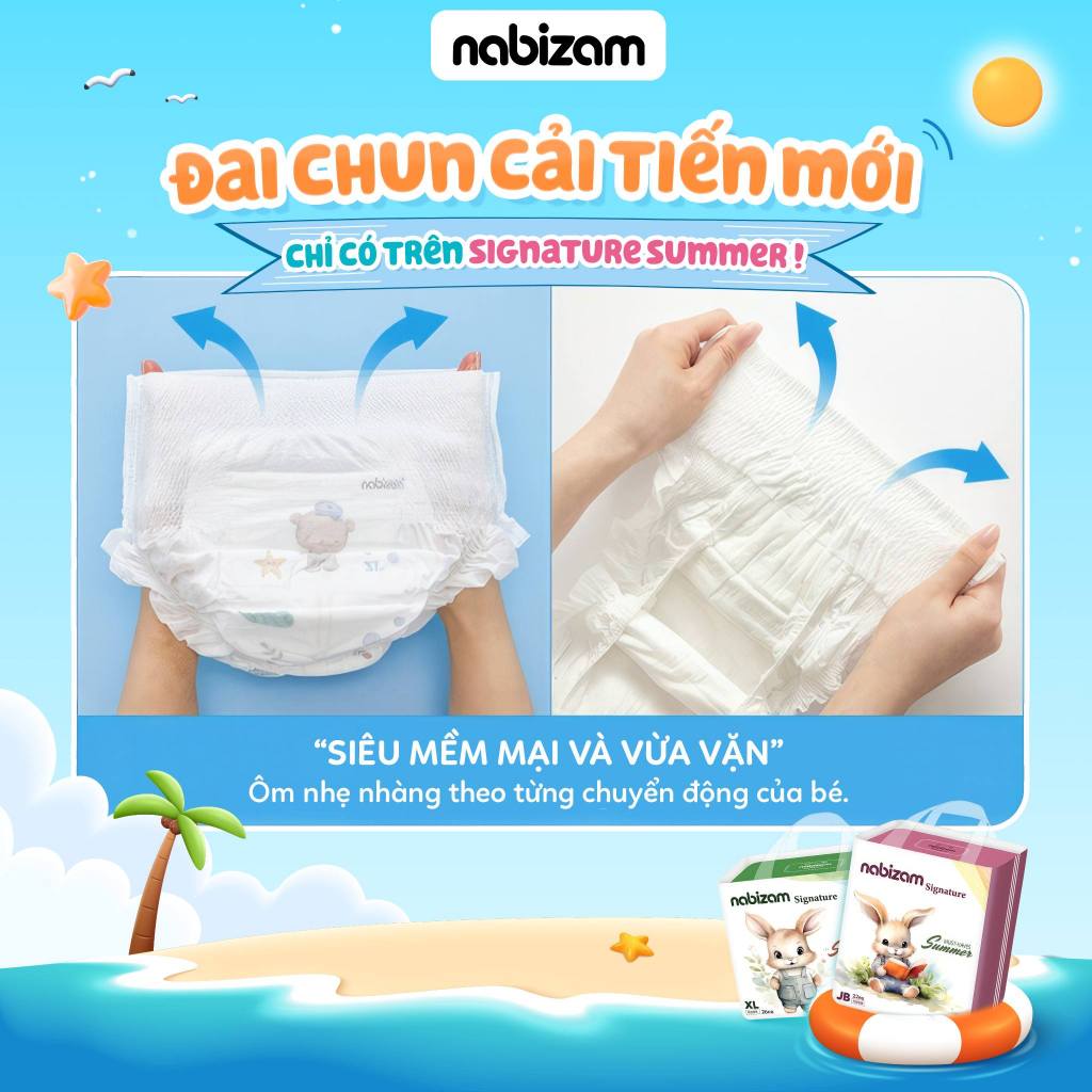 [ Tặng 1 Bịch Bỉm Cùng Loại ] Combo 3 Bịch Tã/Bỉm Quần NABIZAM Signature Summer Đai Chun Cao Cấp Mỏng Mềm, Siêu Thấm Hút