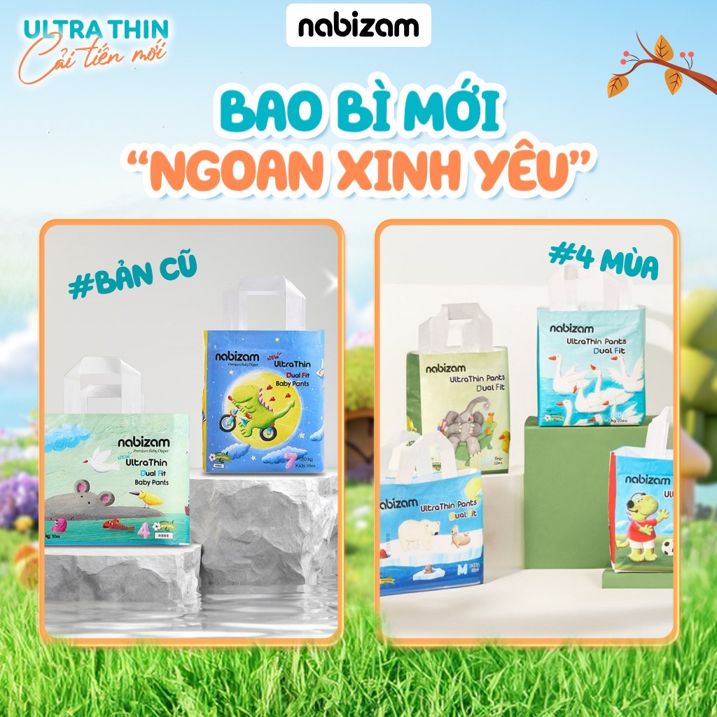 Combo 2 Bịch Tã/Bỉm NABIZAM Ultra Thin 4 Mùa. Tã Bỉm Đai Chun Cao Cấp, Mỏng Mềm, Siêu Thấm Hút
