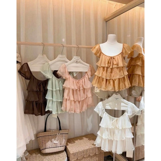 •𝙆𝙞𝙣𝙜𝙨𝙝𝙤𝙥𝙗𝙚𝙖𝙪𝙩𝙮•Áo Tơ Tầng Cánh Tiên Cổ Vuông QC