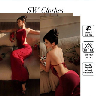 Set 2 món áo cột yếm hở hết lưng dáng xuông A dài sẵn mút sang chảnh