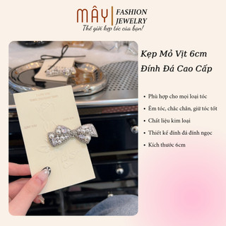 Kẹp mái mỏ vịt 6cm dáng nơ đính đá đính ngọc • Mây Fashion Jewelry - K42630