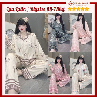 Bộ đồ ngủ pijama nữ bigsize 55-75kg dài tay dài lụa lạnh latin mịn mát 75DD01 mặc nhà dễ thương sang chảnh