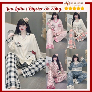 Bộ đồ ngủ pijama nữ bigsize 55-75kg dài tay dài lụa lạnh latin mịn mát 75DD01 mặc nhà dễ thương sang chảnh