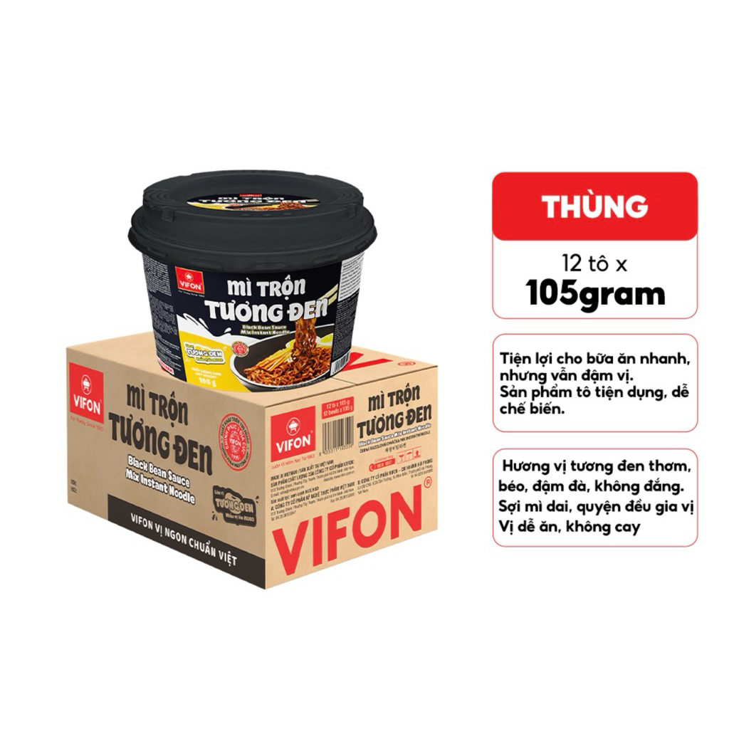 SIÊU TIẾT KIỆM Mì Trộn Tương Đen Tô Vifon Thùng 12 Tô X 105G