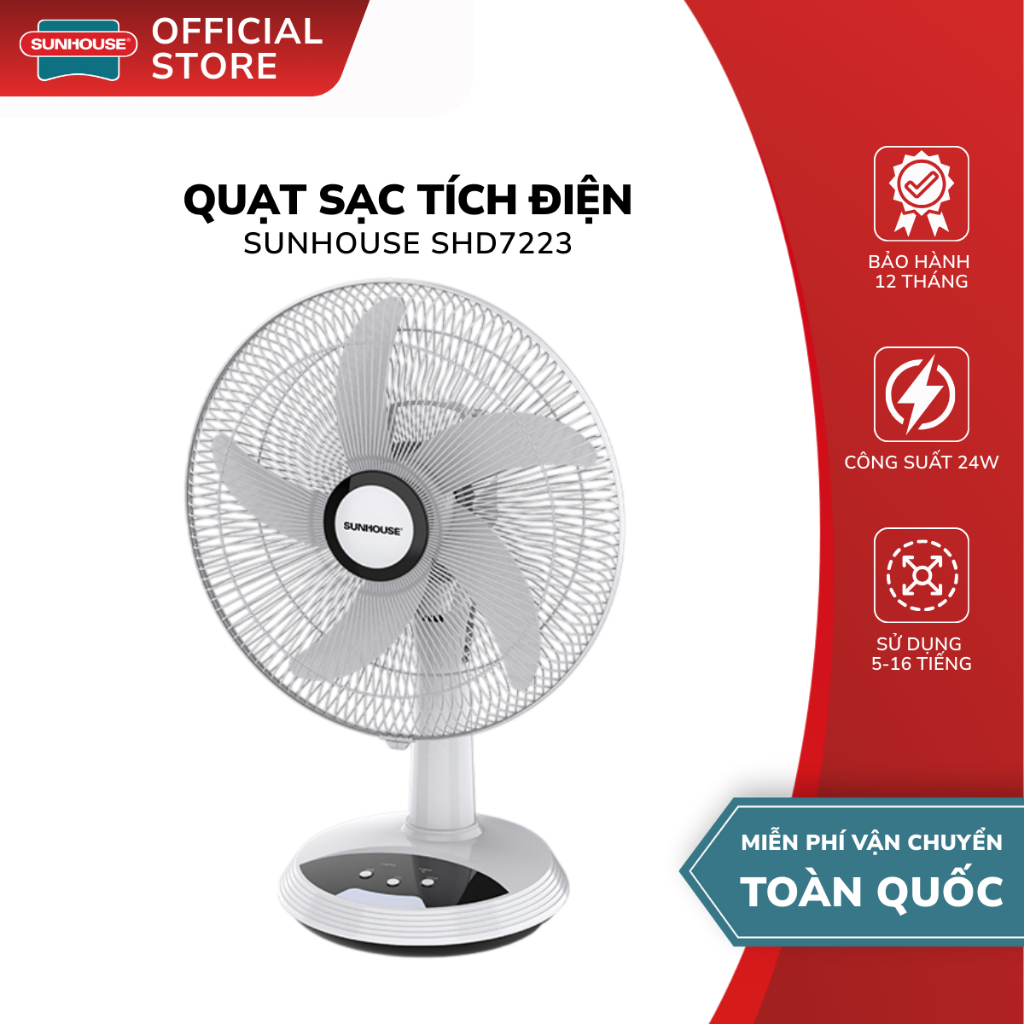 Quạt Tích Điện Sunhouse SHD7223 SHD7228 SHD7116 - 9 tốc độ gió, đáp ứng mọi nhu cầu - Quay đảo chiều, gió tản đều - ảnh 8