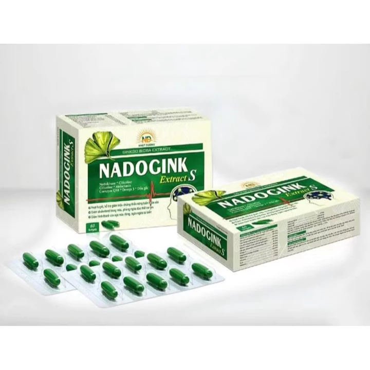 NADOGINK Extract S 60 Viên, Ginkgo Biloba Hỗ Trợ Tuần Hoàn Não, Tăng Trí Nhớ, Giảm Đau Đầu Chóng Mặt