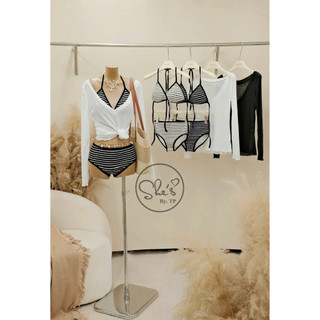 Set Bikini 3 Món: Bra Mút Kẻ + Quần + Áo Giấy Chuẩn She’s