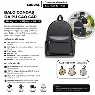 [ DEAL MỞ BÁN ] Balo Da Condas Basic , Balo Basic Nam Nữ Đựng Vừa Laptop 15,6inch Da Cao Cấp Chống Nước A04