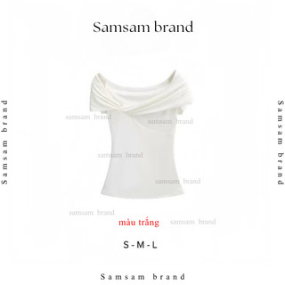 Áo thun lệch vai nữ tay ngắn thiết kế xếp li chéo cổ áo chất cotton SAMSAM BRAND A083