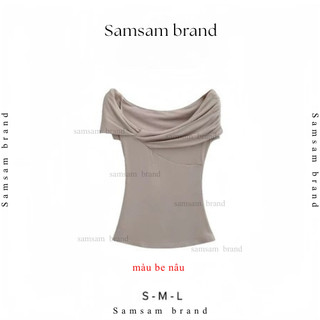Áo thun lệch vai nữ tay ngắn thiết kế xếp li chéo cổ áo chất cotton SAMSAM BRAND A083
