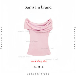 Áo thun lệch vai nữ tay ngắn thiết kế xếp li chéo cổ áo chất cotton SAMSAM BRAND A083