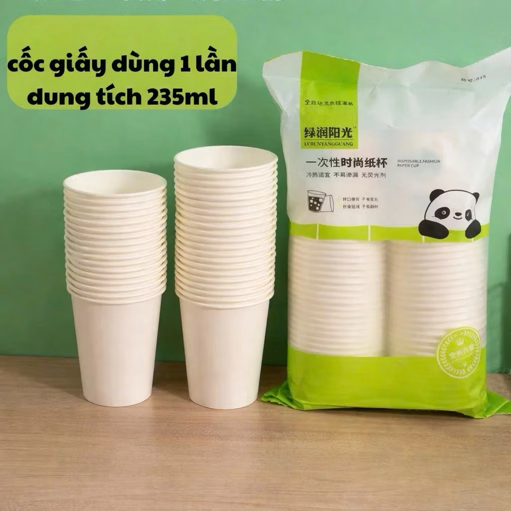 [ HOẢ TỐC ] COMBO 50-100 cốc giấy dùng 1 lần, Ly giấy chịu nhiệt tốt, an toàn, dày đẹp tiện dụng dung tích 235ml