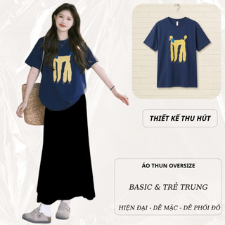 Set Bộ Áo Thun Nữ CHEPOL Form Rộng, Phối Chân Váy Dài, In Chú Chó, Chất Cotton(Áo Phông XanhThan+Chân Váy Suông)CP_11039